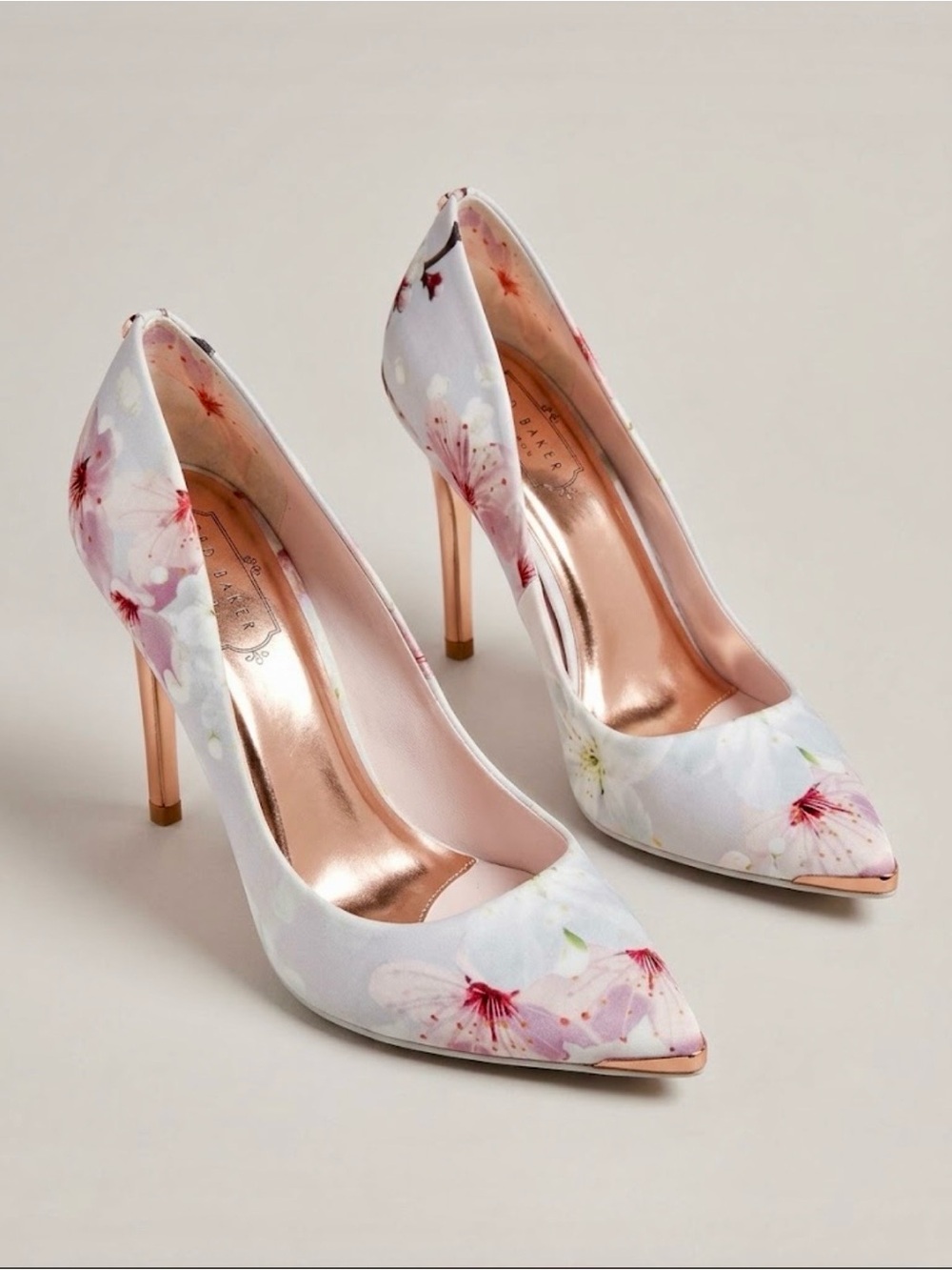 Ted Baker London Floral Pointed-Toe Stiletto Heels in Light Blue and Pink